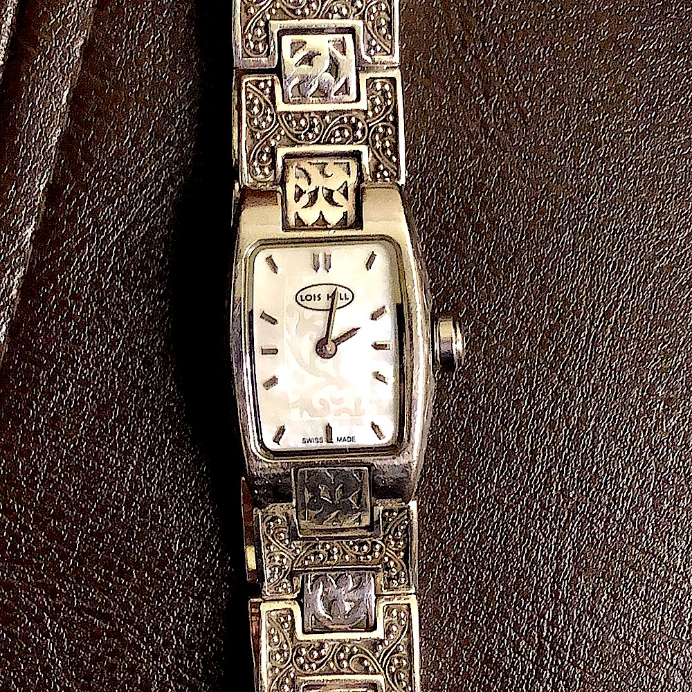 Lois Hill Alternating Granulated  Cutout Links Mop Face Sterling Silver Watch